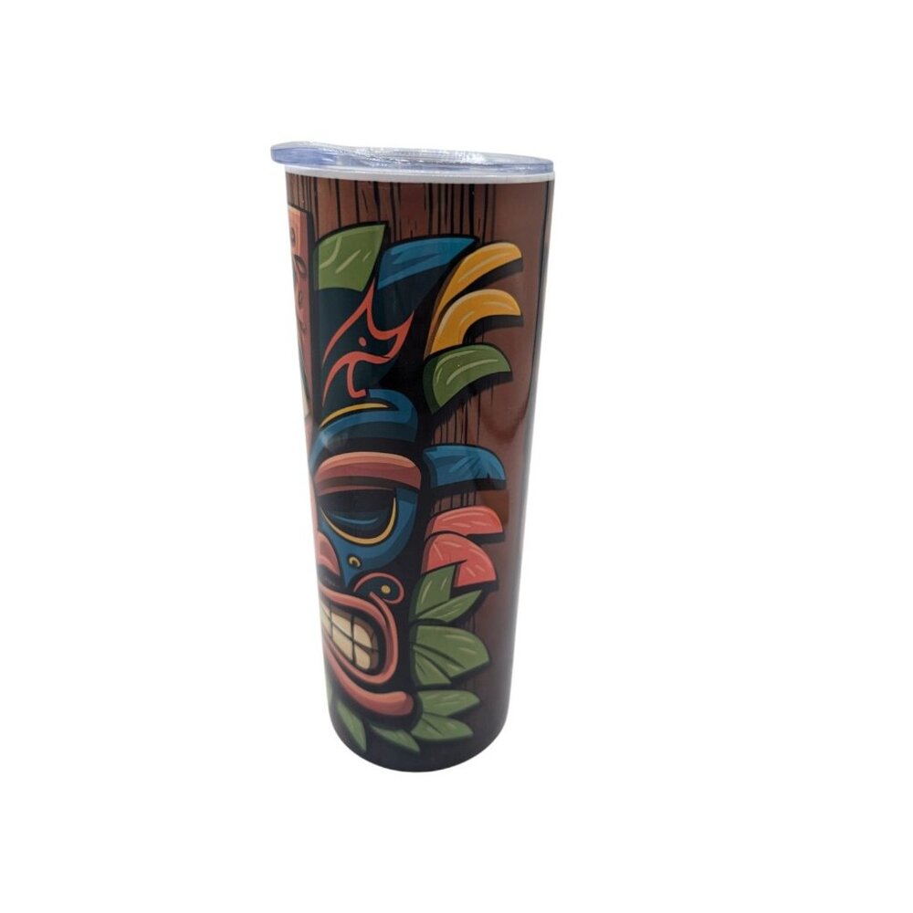 Tiki-Themed Stainless Steel Skinny Tumbler With Lid 20 Oz Double-Walled Insulati - Picture 10 of 12